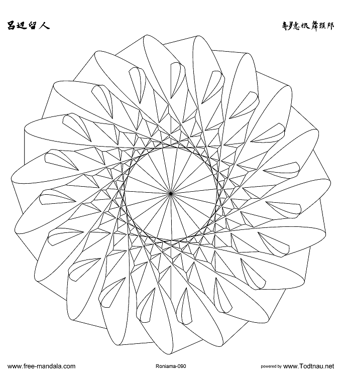 Magnifique mandala avec une succession de formes, avec une très jolie fleur au centre. Compliqué à colorier.